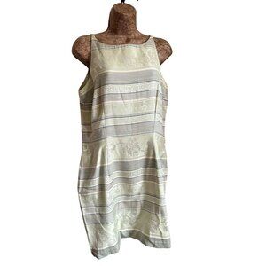 Vintage 90s Y2K Striped Floral Jacquard Sleeveless Dress Size 9/10